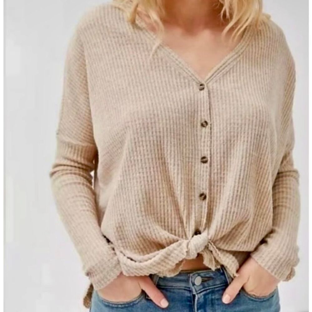 NEW Out From Under by Urban Outfitters Beige Waffle Knit Top M